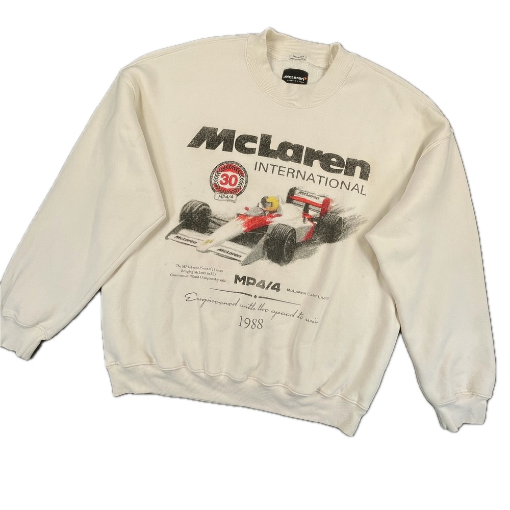 McLaren F1 A&F MP4/4 Sweatshirt M Cream Graphic Oversized Formula Motor Racing
